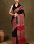 Red Modal Silk Ajrakh Saree