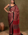 Red String Minkundi Ajrakh Modal Silk Saree