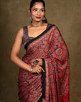 Red String Minkundi Ajrakh Modal Silk Saree