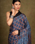 Blue Modal Silk Ajrakh Saree