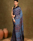 Blue Ajrakh Modal Silk Saree