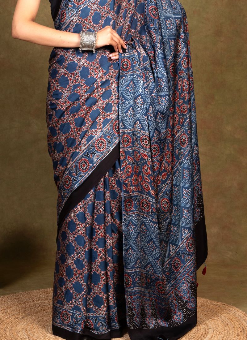 Ajrakh Silk Saree