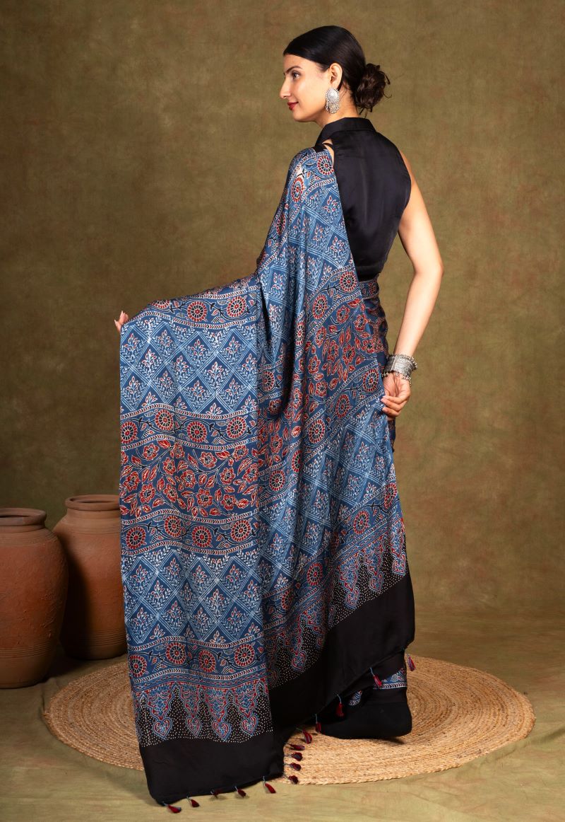 Ajrakh Modal Silk Saree