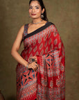 Red Ajrakh Modal Silk Saree