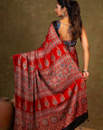 Red Ajrakh Silk Saree