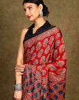 Red Ajrakh Modal Silk Saree