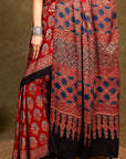 Red Flora Minkundi Ajrakh Modal Silk Saree