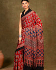 Red Modal Silk Ajrakh Saree