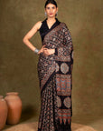 Black Ajrakh Modal Silk Saree