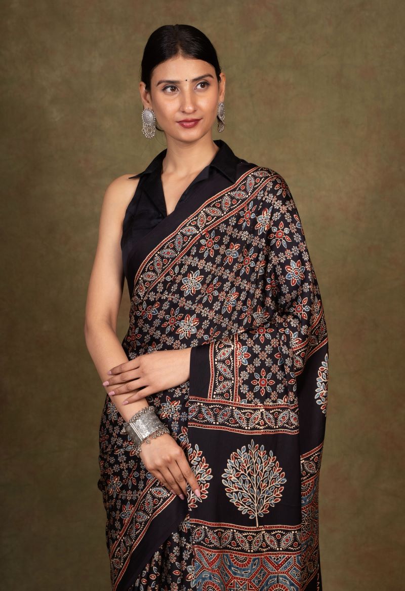 Ajrakh Modal Silk Saree