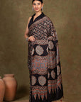 Black Ajrakh Modal Silk Saree