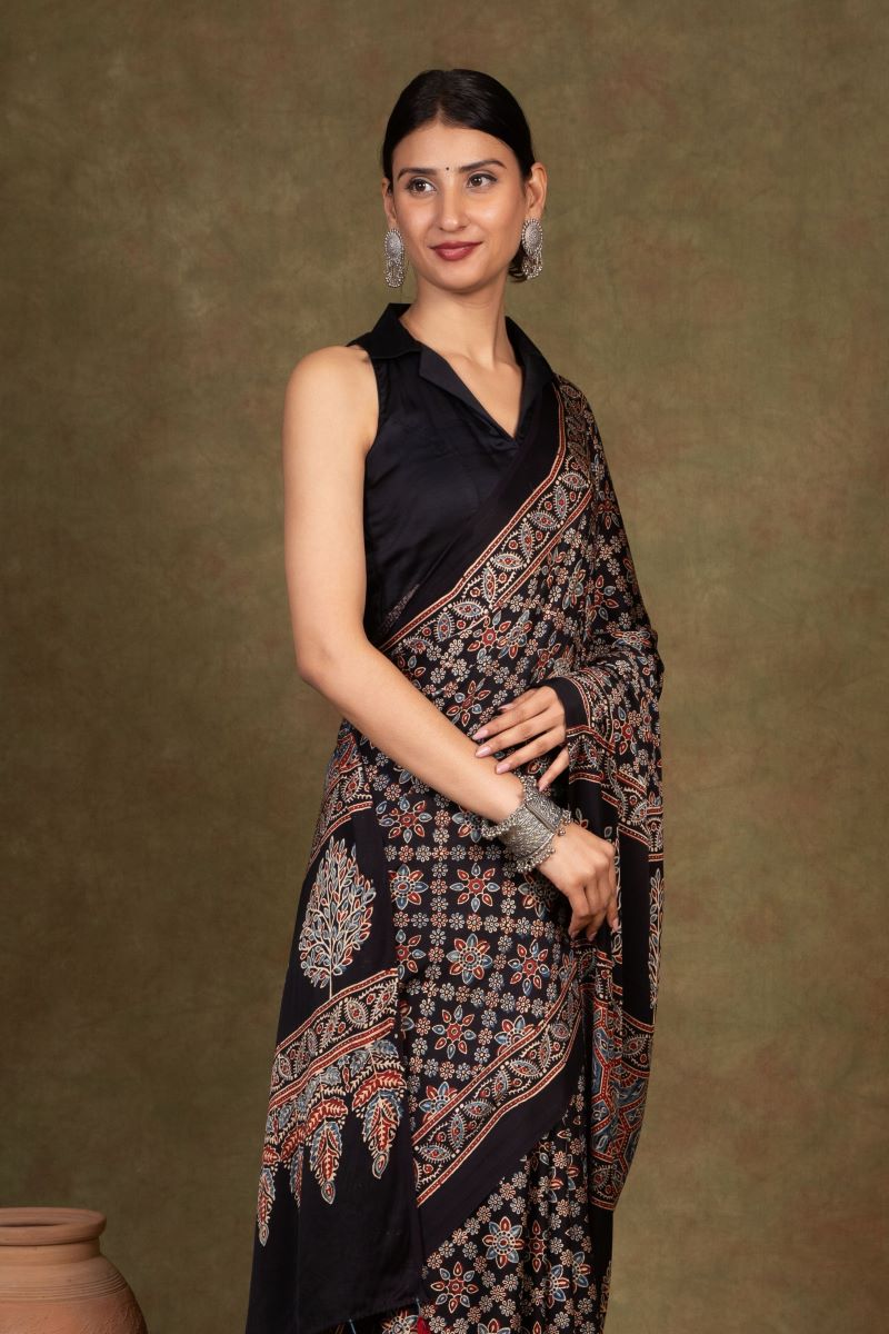 Ajrakh Modal Silk Saree