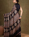 Black Modal Silk Ajrakh Saree