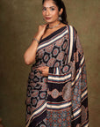 Black Modal Silk Ajrakh Saree