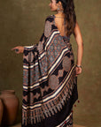 Black Ajrakh Saree