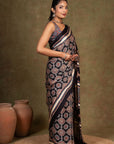 Black Ajrakh Saree