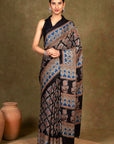 Black Modal Silk Ajrakh Saree