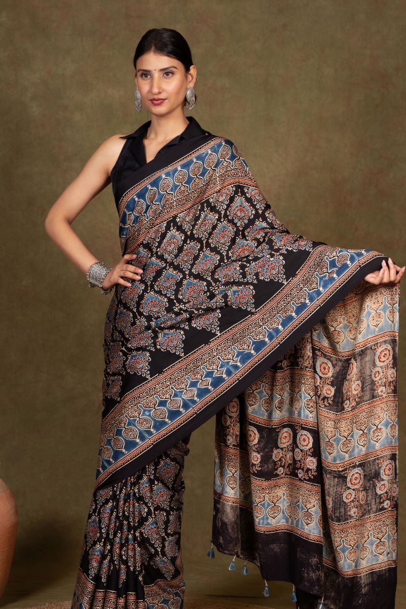 Ajrakh Modal Silk Saree