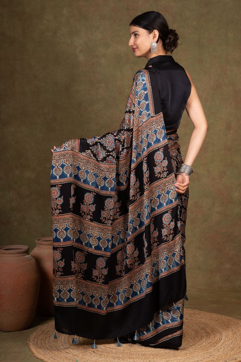 Ajrakh Modal Silk Saree