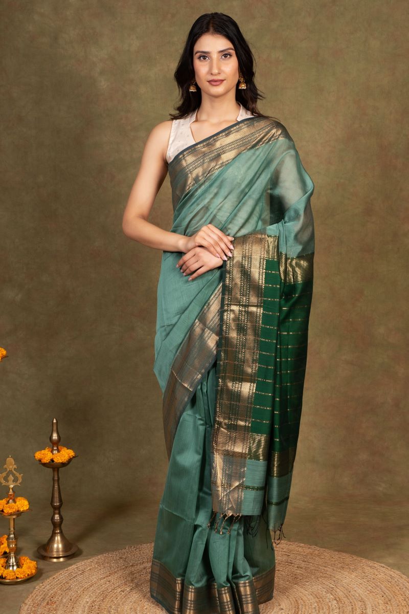 Green Handloom Maheshwari Cotton Silk Saree