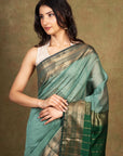 Green Handwoven Maheshwari Cotton Silk Saree