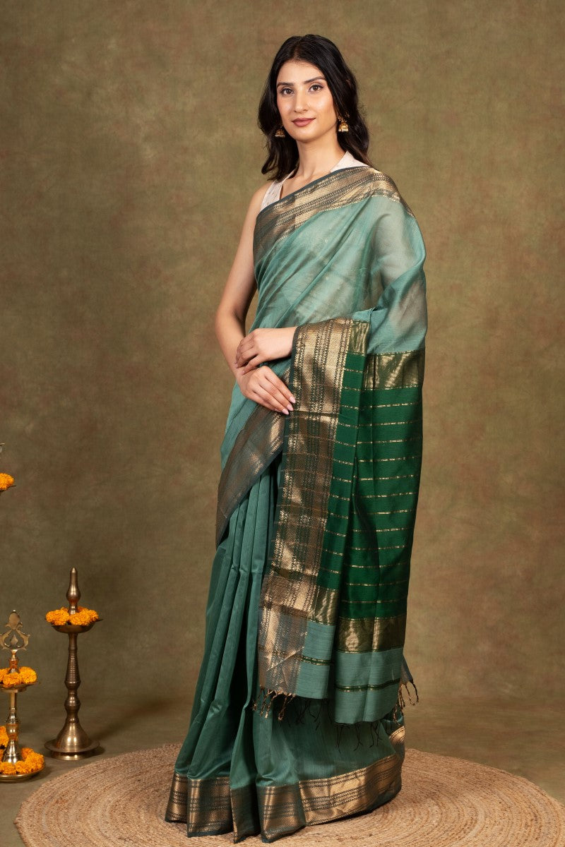 Green Maheshwari Cotton Silk Saree