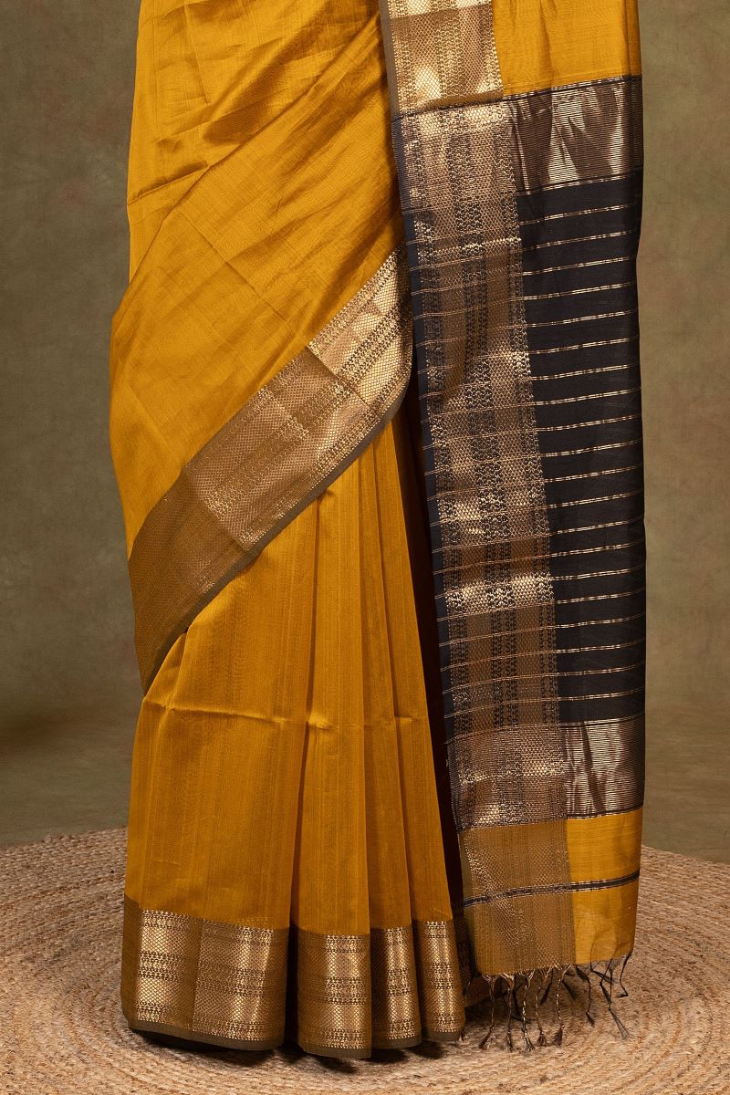 Mustard Noir Maheshwari Silk Saree