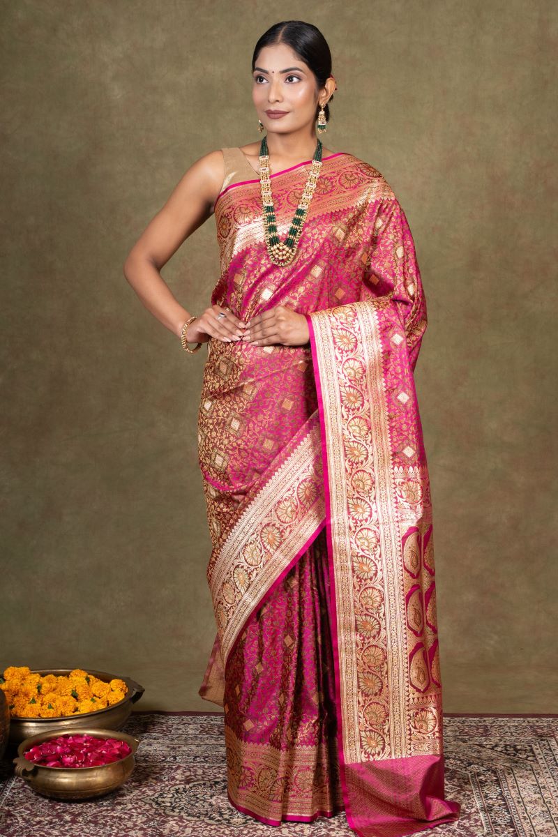 Magenta Jamewar Tanchoi Banarasi Silk Saree