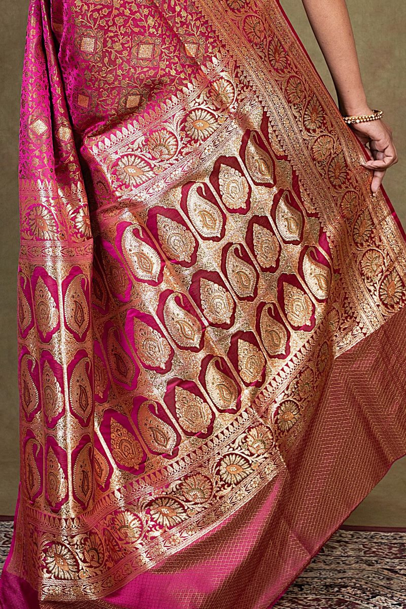 Magenta Banarasi Silk Jamewar Tanchoi  Saree