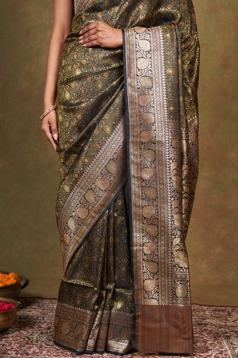 Black Tanchoi Banarasi Silk Saree