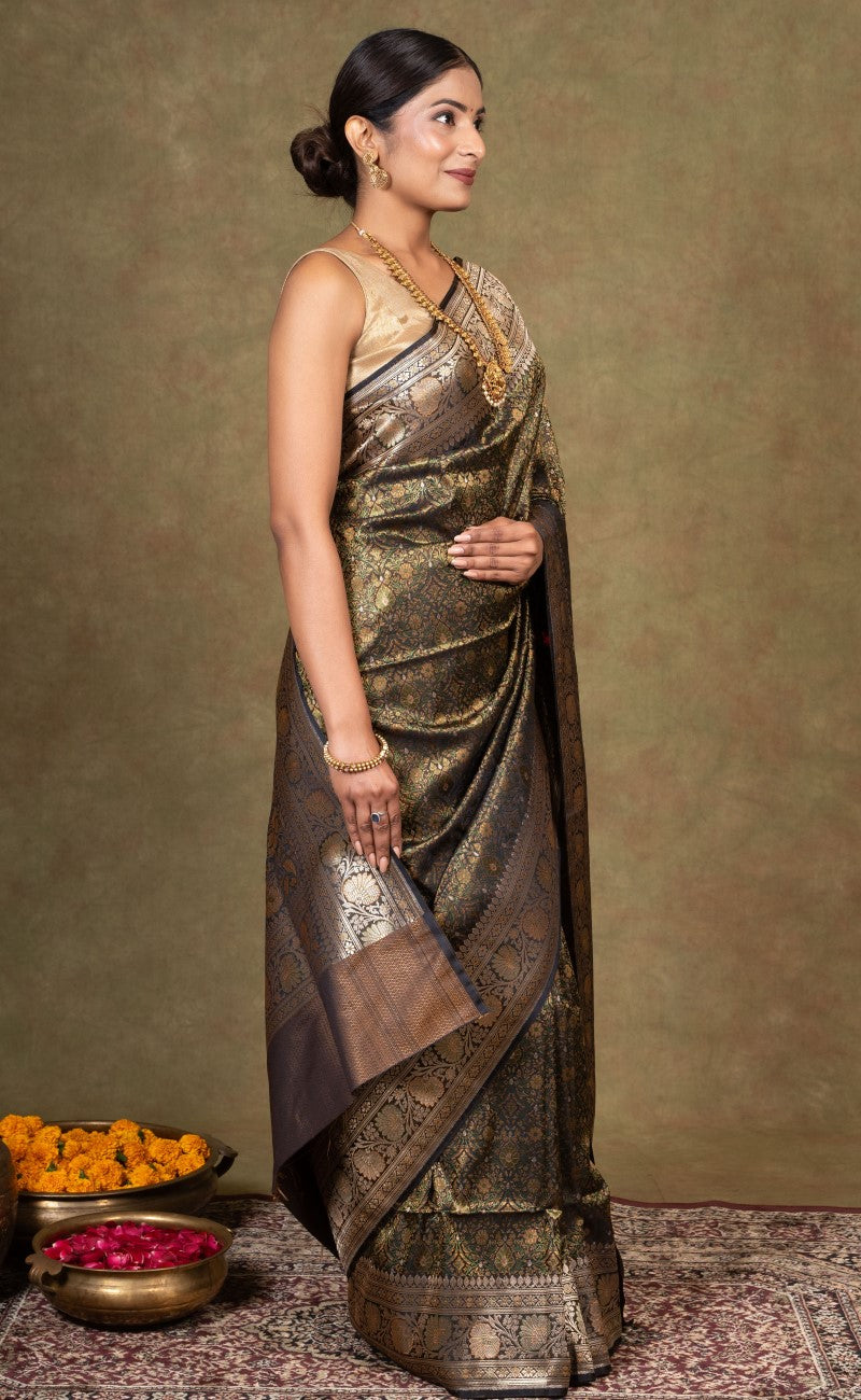 Black Tanchoi Banarasi Silk Saree