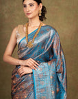 Blue Jamewar Tanchoi Banarasi Silk Saree