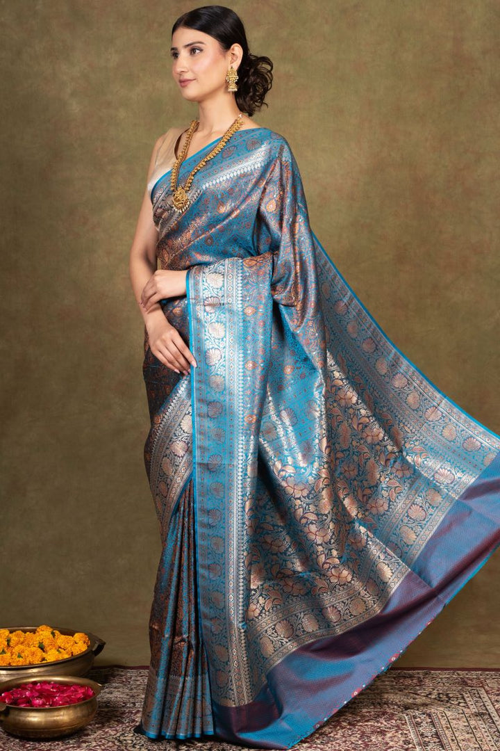 Blue Banarasi Silk Saree