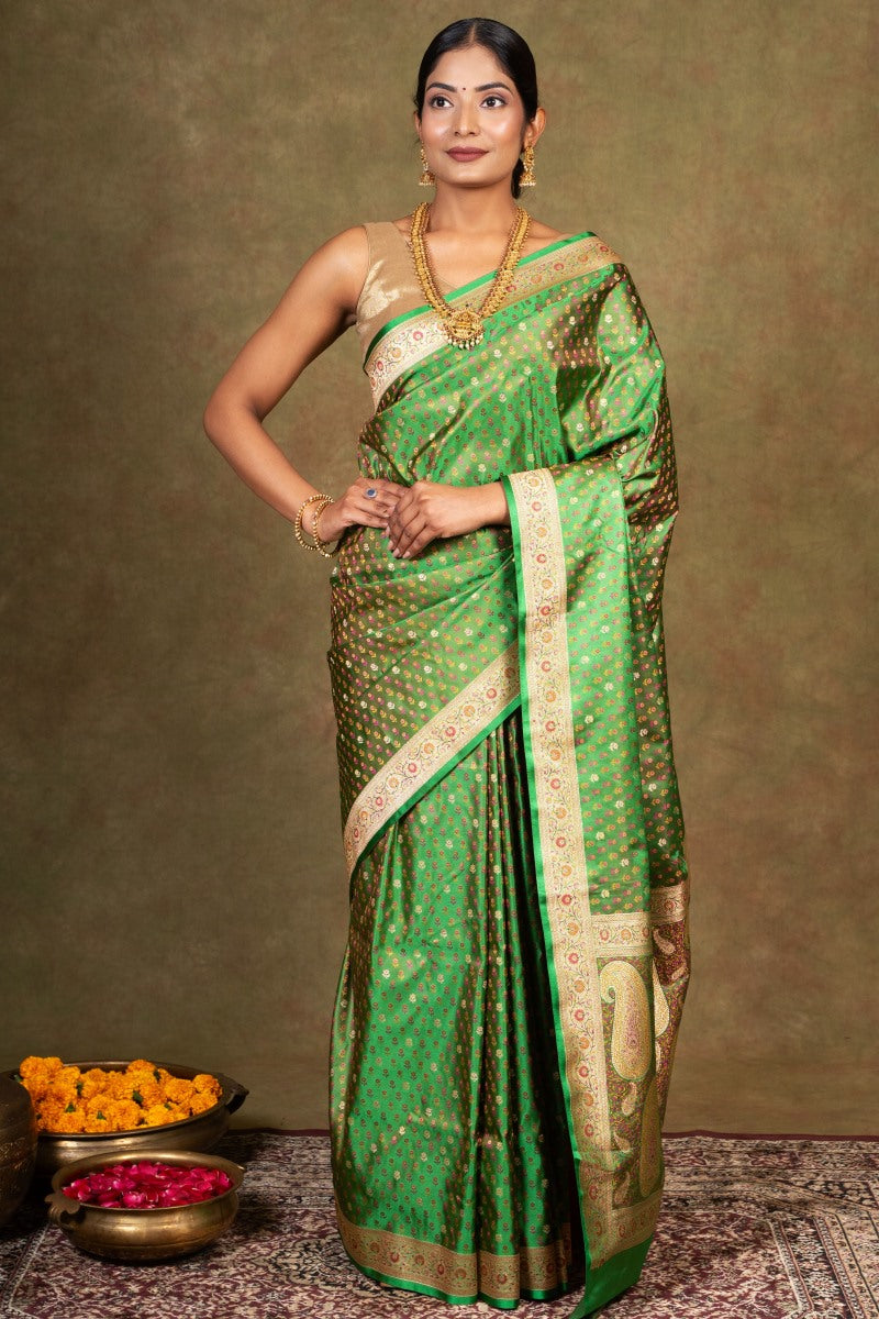 Green Jamewar Tanchoi Banarasi Silk Saree