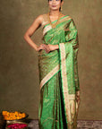 Green Jamewar Tanchoi Banarasi Silk Saree