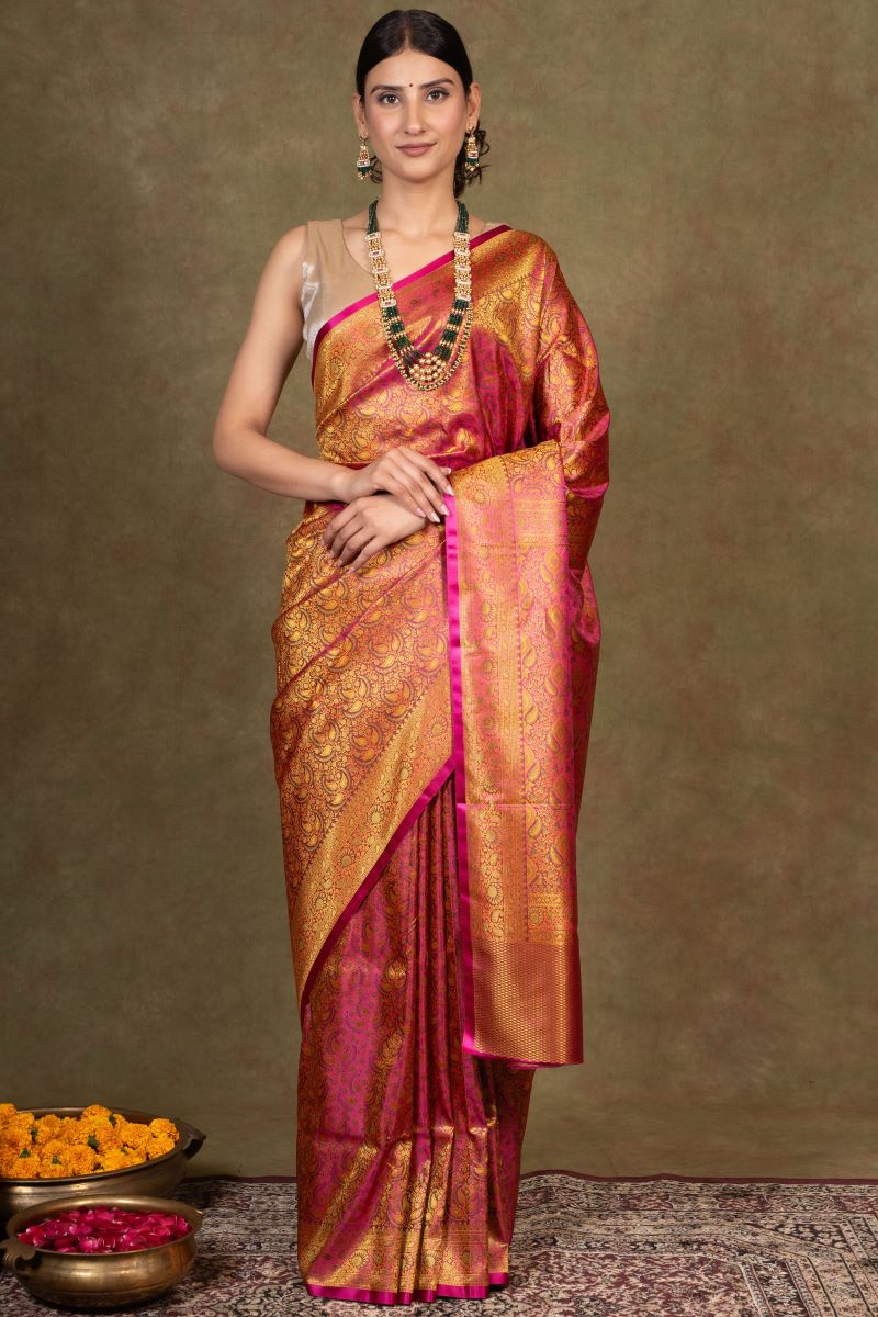 Magenta Jamewar Tanchoi Banarasi Silk Saree