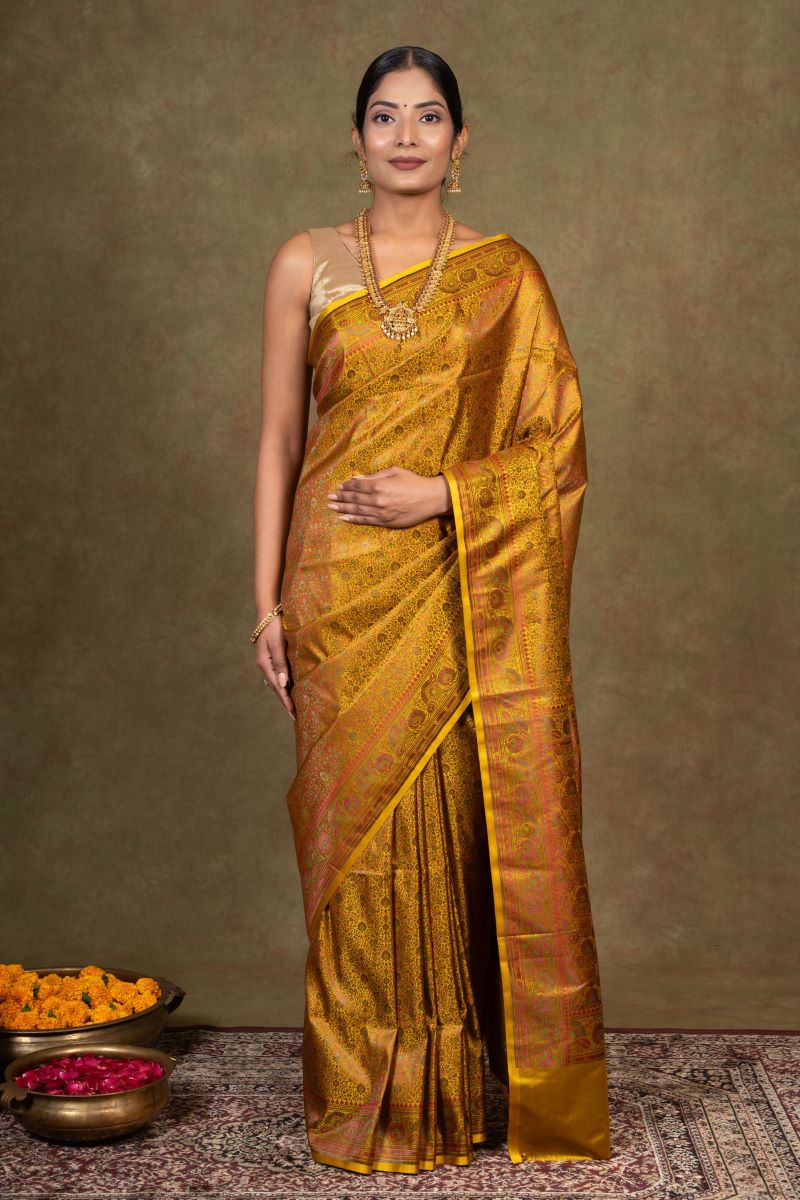 Mustard Jamewar Tanchoi Banarasi Silk Saree