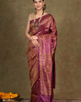 Burgundy Paisley Jamewar Tanchoi Banarasi Silk Saree