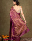 Burgundy Paisley Jamewar Tanchoi Banarasi Silk Saree