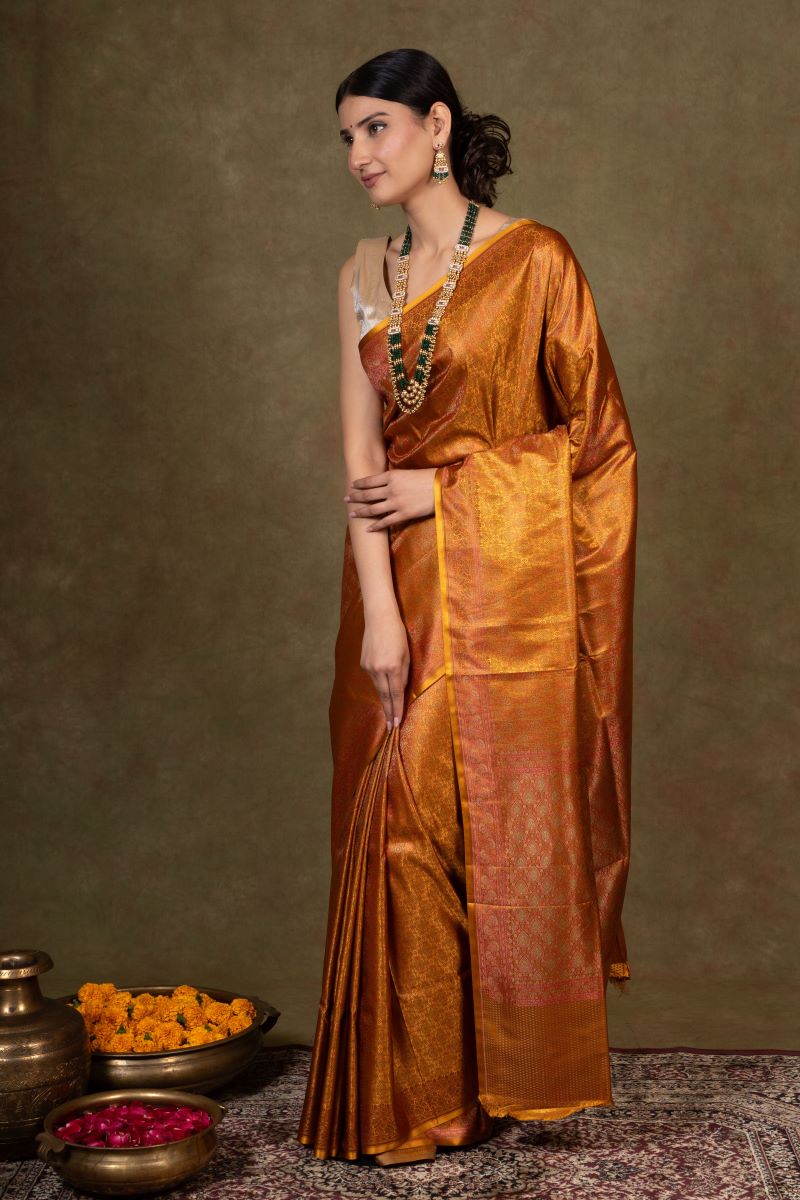 Saffron Squad Jamewar Tanchoi Banarasi Silk Saree