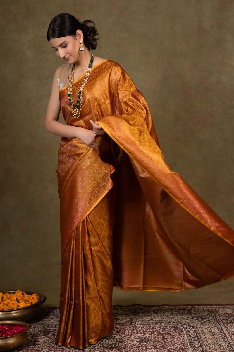 Saffron Squad Jamewar Tanchoi Banarasi Silk Saree