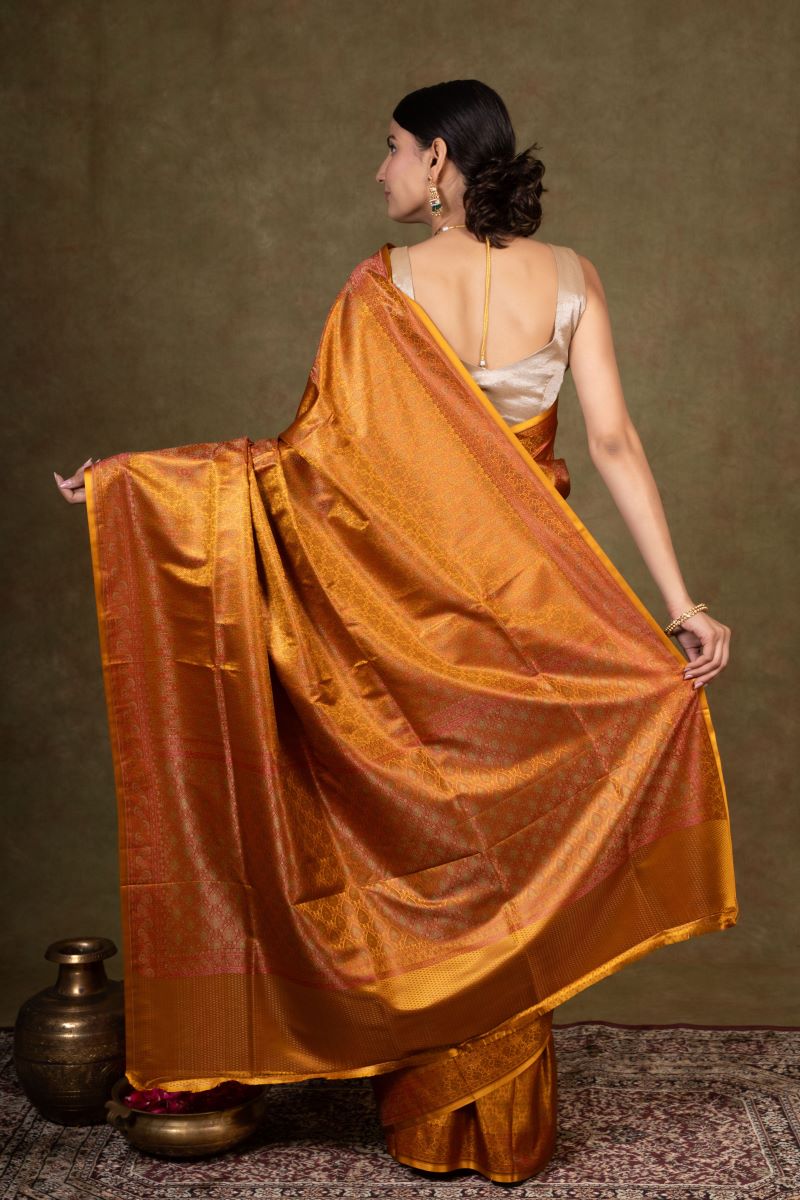 Saffron Squad Jamewar Tanchoi Banarasi Silk Saree