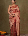 Ruby Floral Jamewar Tanchoi Banarasi Silk Saree