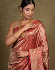 Ruby Floral Jamewar Tanchoi Banarasi Silk Saree