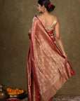 Ruby Floral Jamewar Tanchoi Banarasi Silk Saree