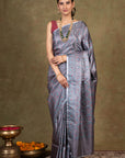 Dove Grey Jamewar Tanchoi Banarasi Silk Saree