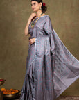 Dove Grey Jamewar Tanchoi Banarasi Silk Saree