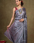 Dove Grey Jamewar Tanchoi Banarasi Silk Saree