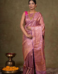 Lavender Paisley Jamewar Tanchoi Banarasi Silk Saree