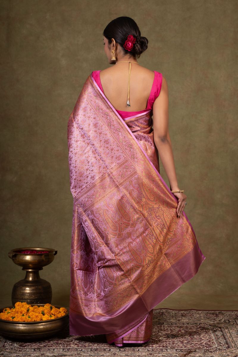 Lavender Paisley Jamewar Tanchoi Banarasi Silk Saree